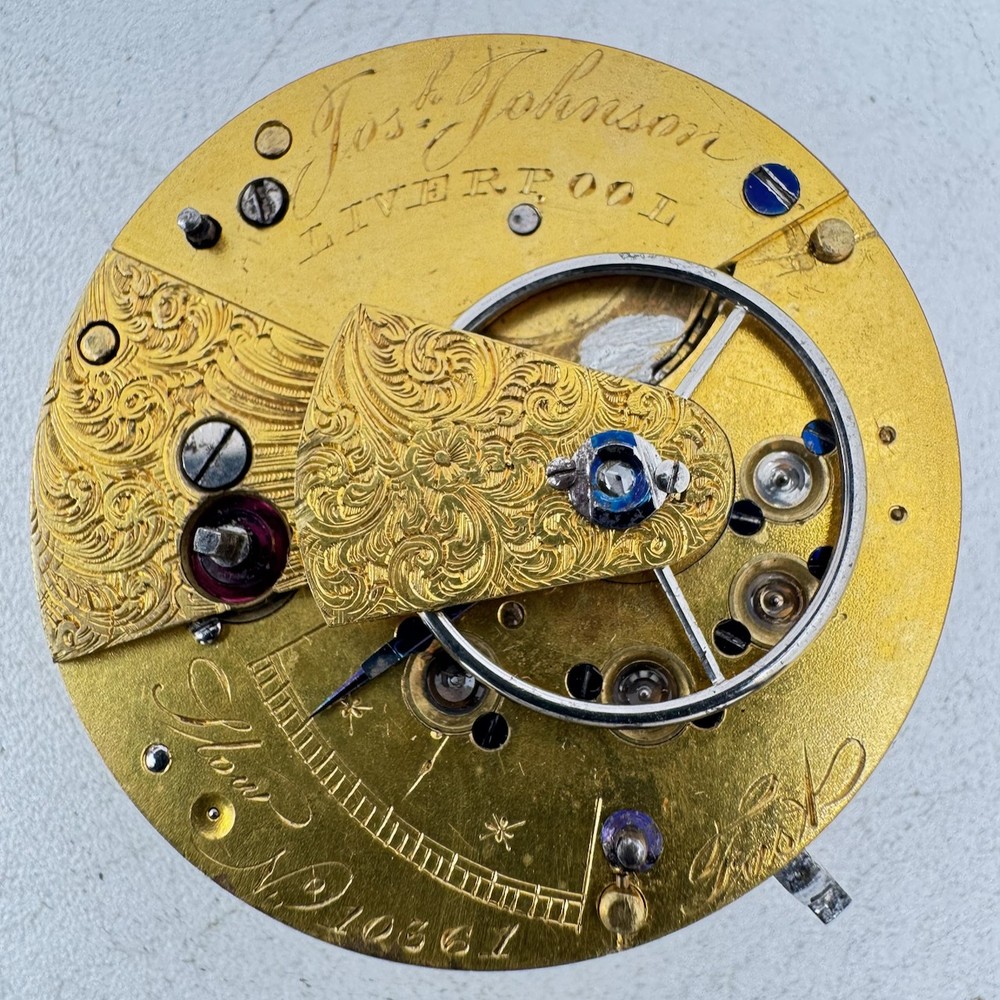 Antique 42mm Josh Johnson Liverpool Key Wind Fusee Pocket Watch Movement England