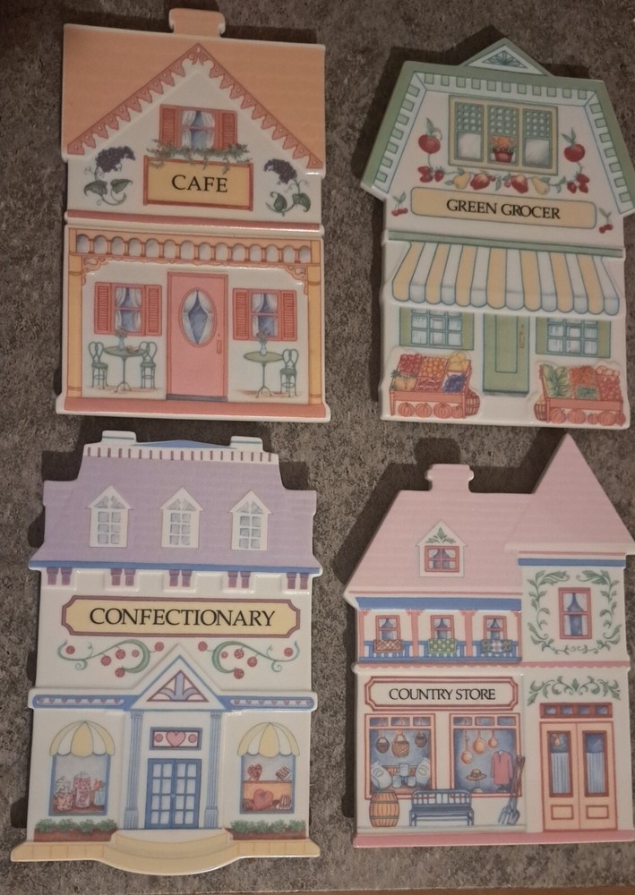 VTG 1992 Lenox Spice Village Trivet Complete Set 4 Country Store  Grocer Cafe