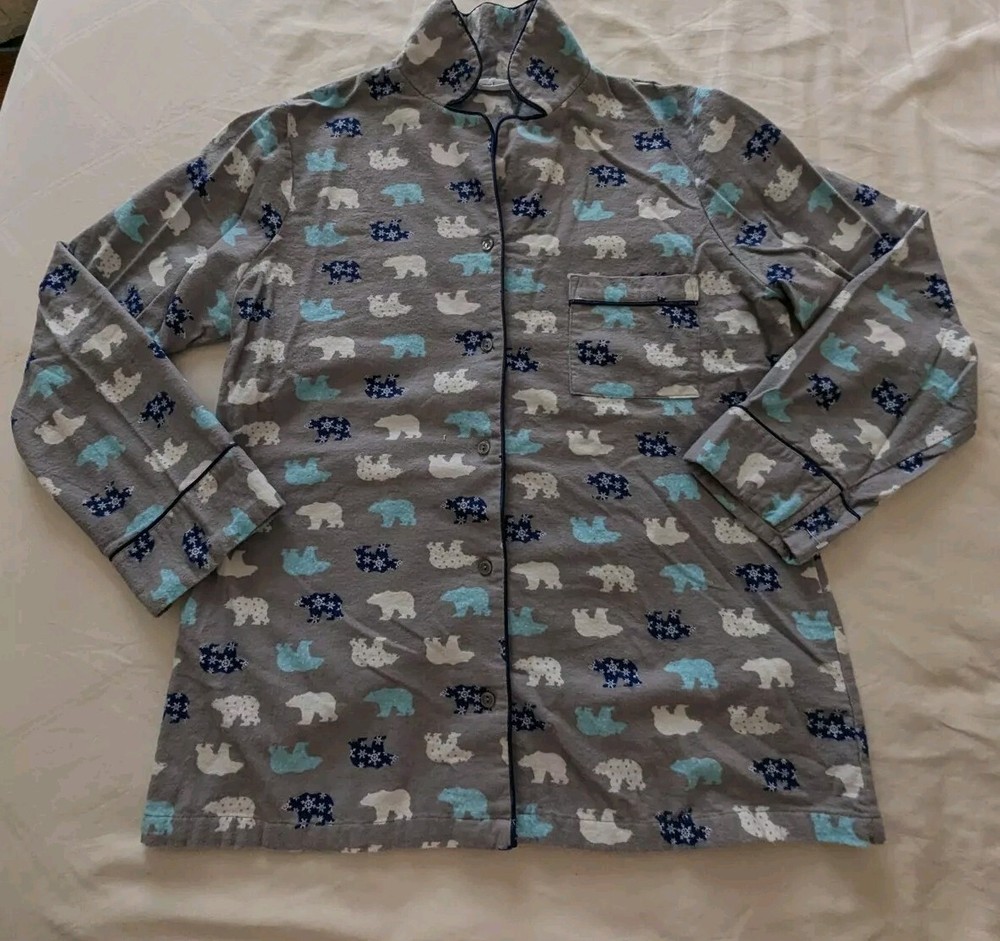 Northwest Indigo Womens Grey Polar Bear Pajama Top Size Large  