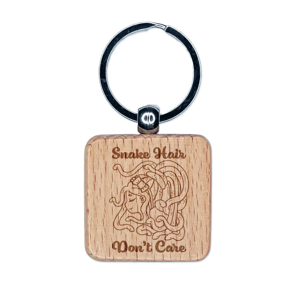 Medusa Engraved Wooden Snake Hair Keychain Charm