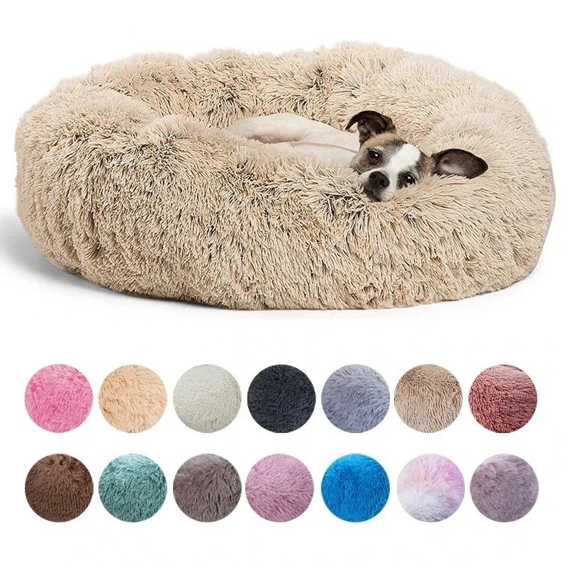 Large Warm Washable Fluffy Donut Cuddler Plush Pet Bed Dog Cat Soft Round Bed