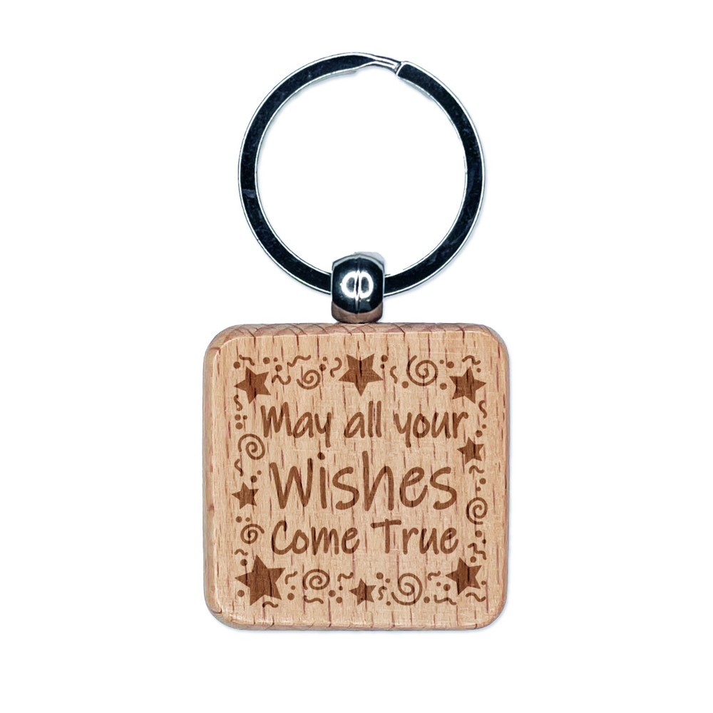 Wish Upon a Star Engraved Wooden Birthday Keychain