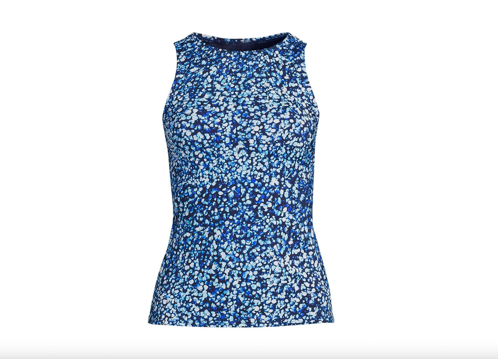 Lands' End Women's 4, 10 LONG High Neck Modest Tankini Swimsuit Top Chlorine Res