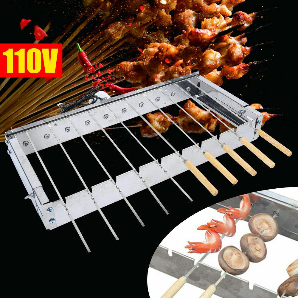 Automatic BBQ Flipping Rotating Rotisserie Grill Skewer Shelf Stainless Steel