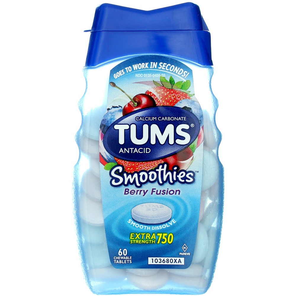 5 Pack Tums Extra Strength Smoothies Antacid Chewable Tablets, Berry Fusion, ...