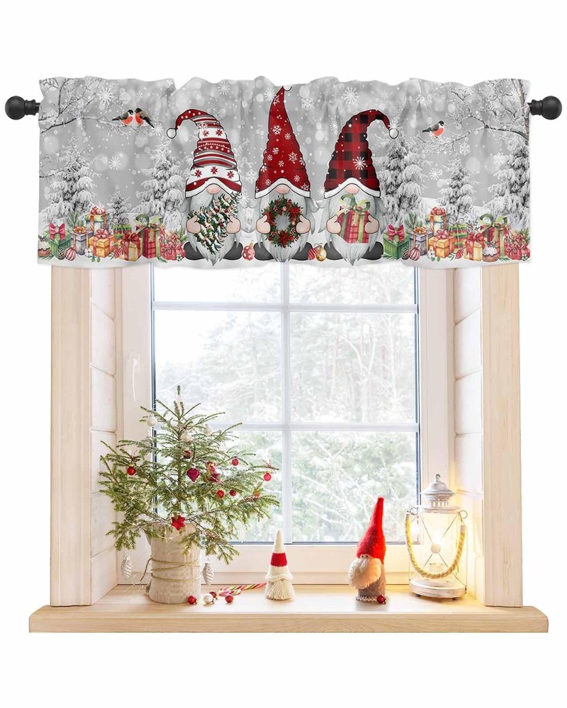Christmas Dwarf Kitchen Valance,Xmas Tree Window Valances,Winter Snow Branch ...