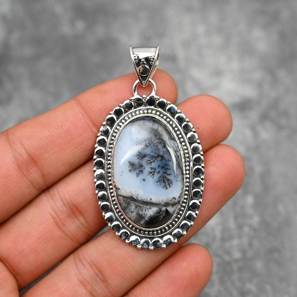 Dendrite Opal Gemstone Pendant Handmade Jewelry 925 Sterling Silver Wadding Gift
