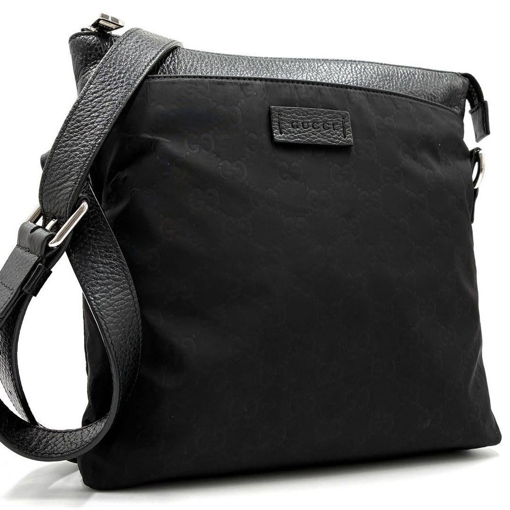 Gucci Mens Black GG Logo Crossbody Shoulder Bag Pre-Owned