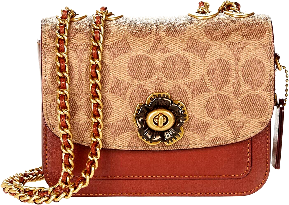 Coach Madison Shoulder Bag in Coated Canvas with Two-Tone Signature and Turnlock Tea Rose Accent