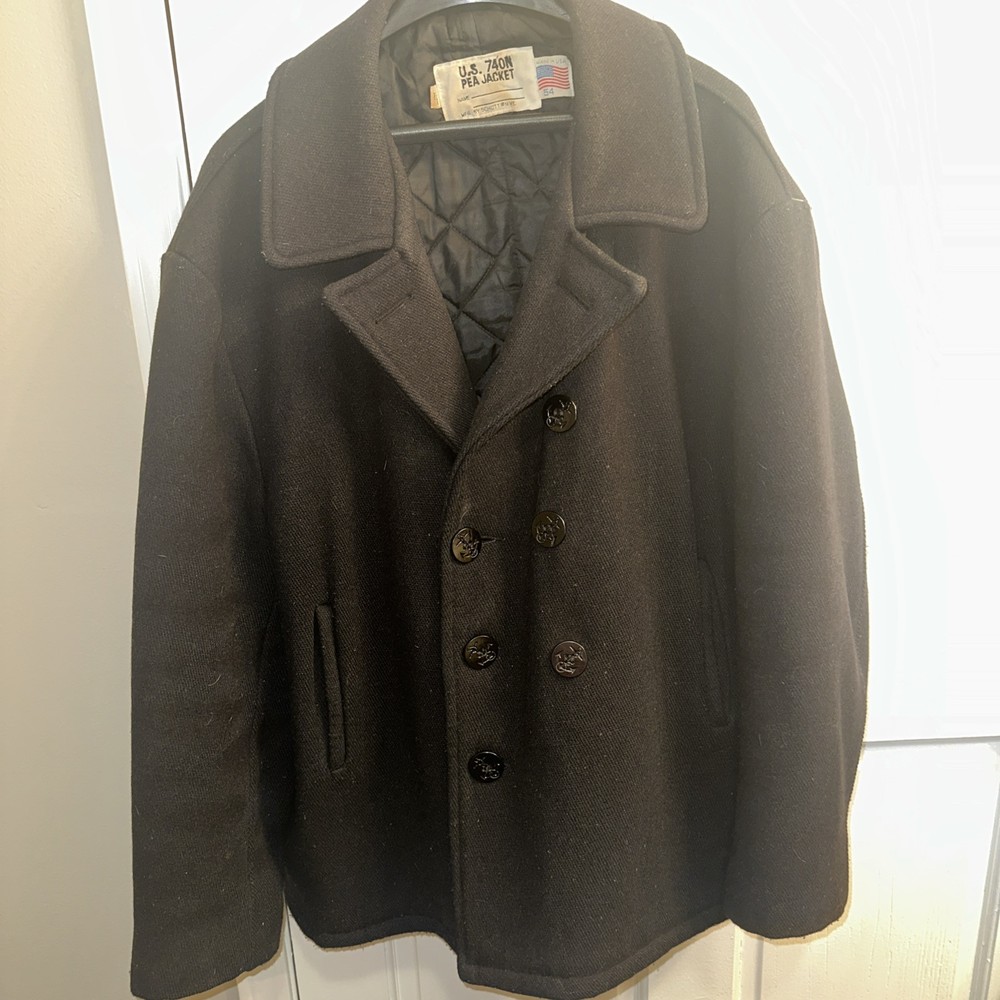 Schott US 740N Pea Coat in Size 54 Navy Classic Wool Jacket