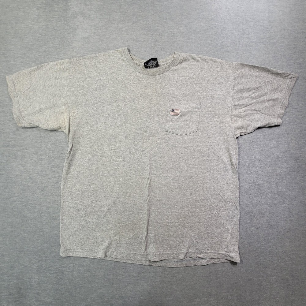 Polo Ralph Lauren T Shirt Mens Large Gray Made in USA Flag Embroidered Logo VTG