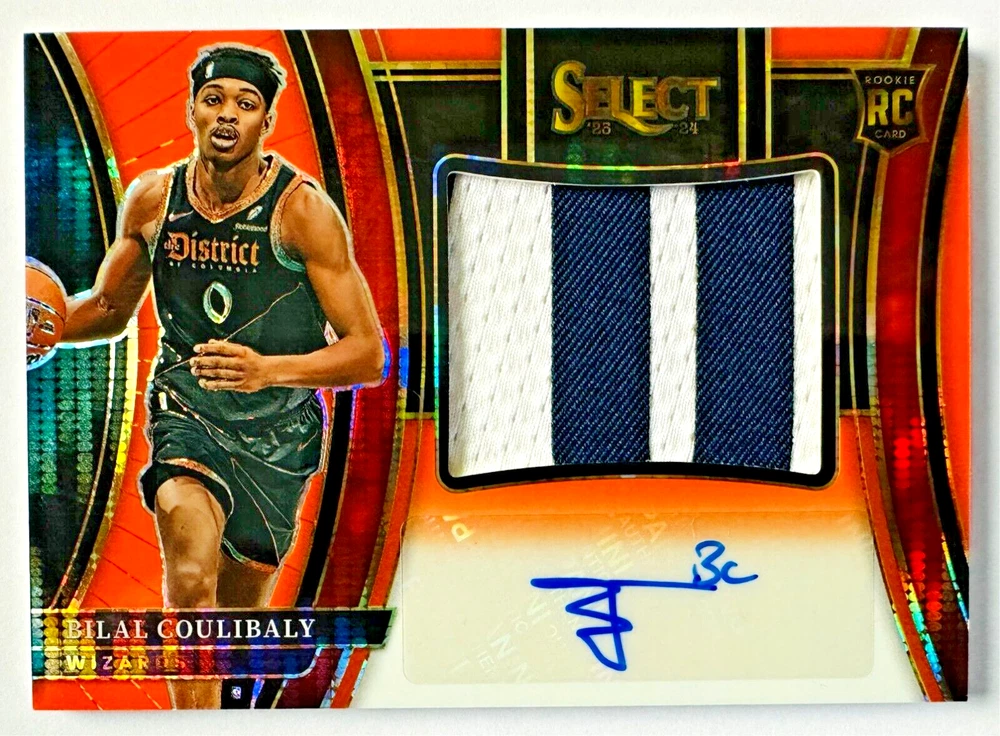 2023-24 Panini Select - Jumbo Rookie Signature Swatches Orange Pulsar Prizm #JS-BIL Bilal Coulibaly /30 (AU, MEM, RC)