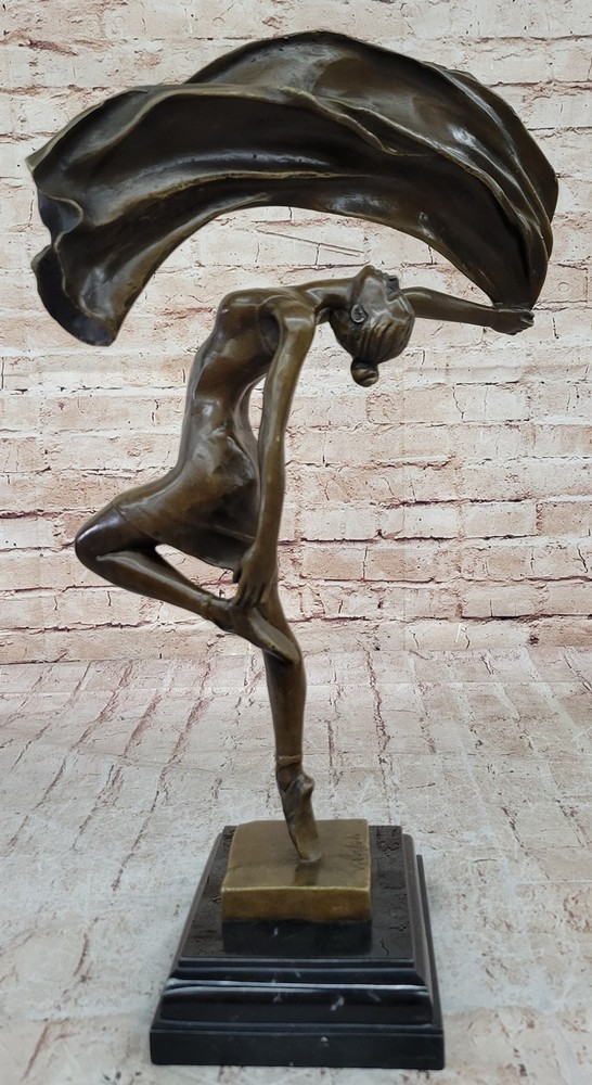 Aldo Vitaleh Art Deco Flag Dancer Bronze Sculpture Fine Art Figurine Gift Decor