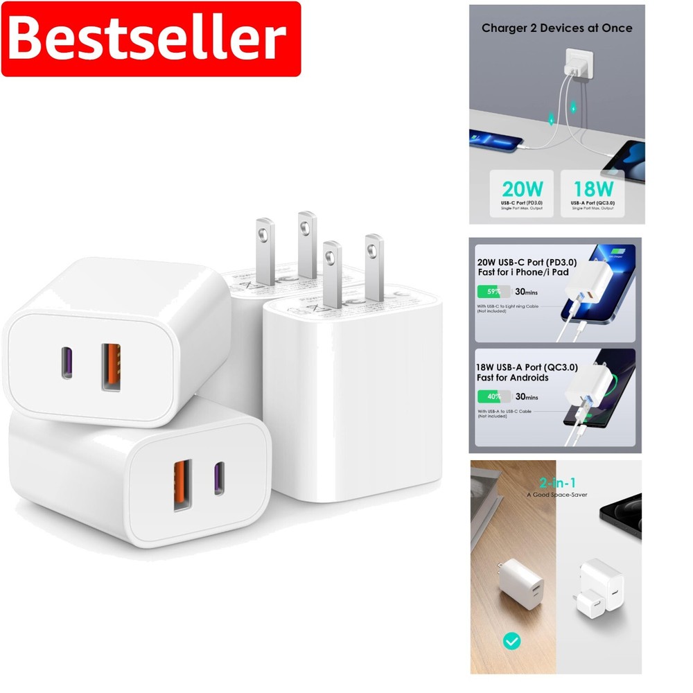 4 Pack Fast Dual Port USB Charger for iPhone Samsung Galaxy Phones