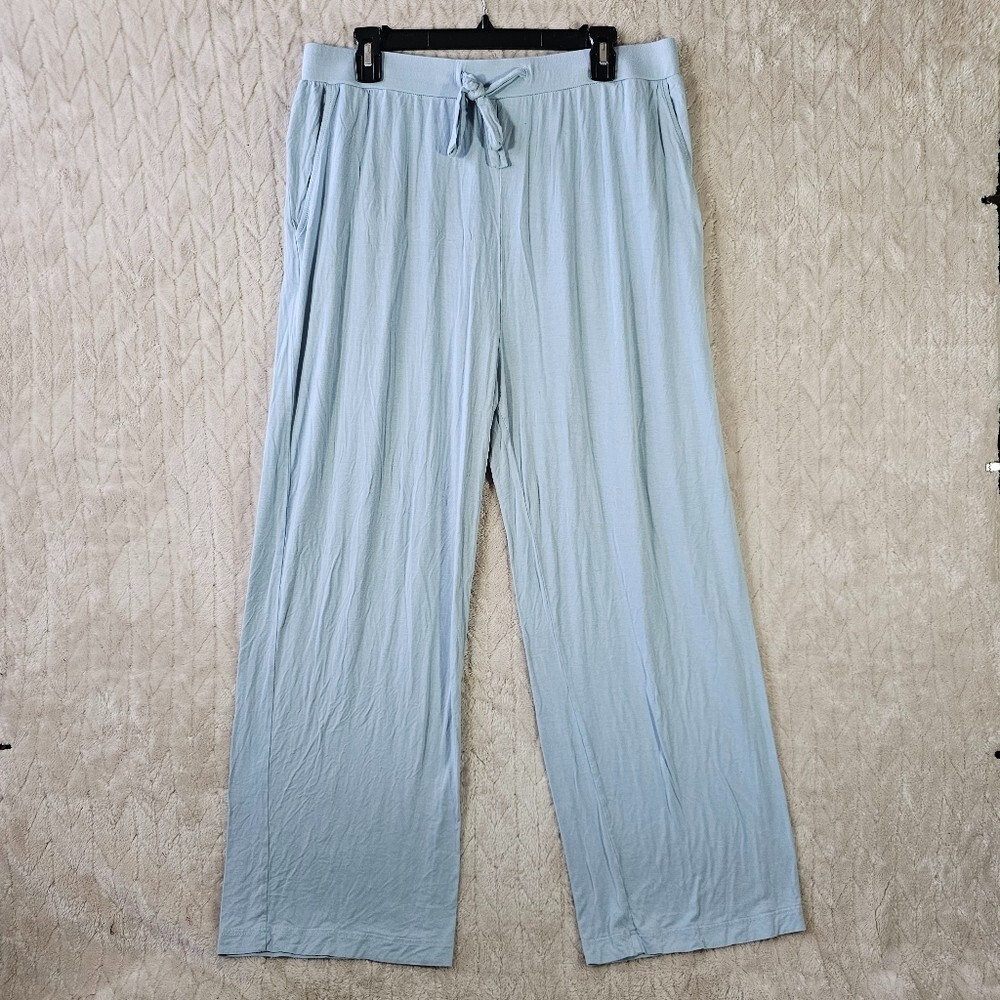 Cozy Earth Womens Stretchy Bamboo Wide Leg Pajama Pants in Soft Blue Size Large