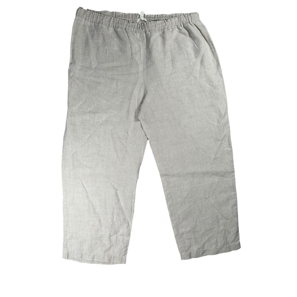 Eileen Fisher Beige Linen Pull-On Pants for Women Large Comfortable Travel Casual