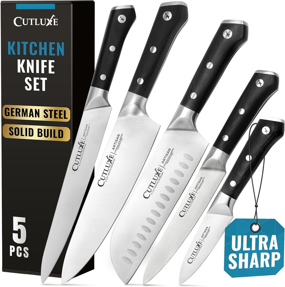 Razor-Sharp 5-Piece German Steel Kitchen Chef Knife Set