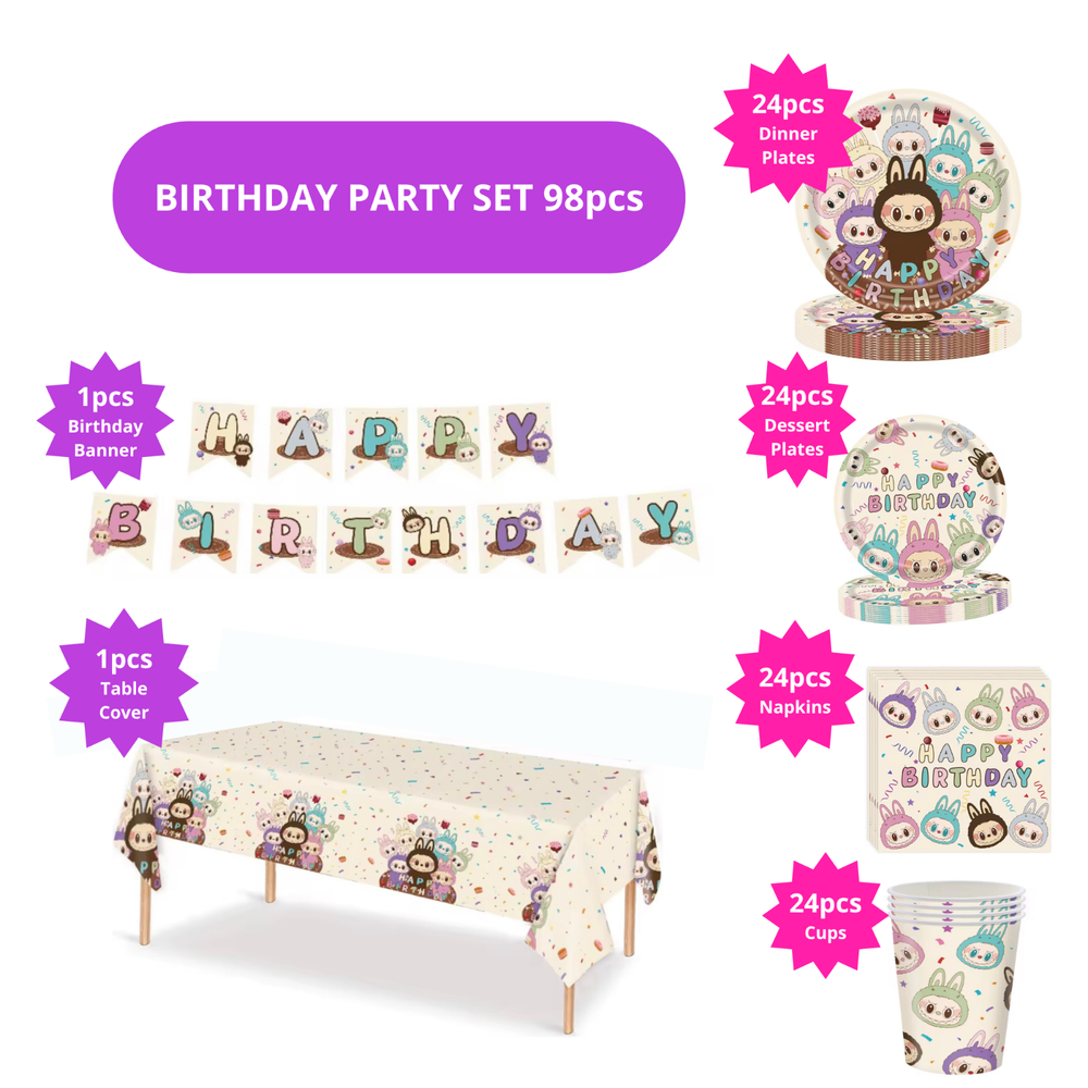 Kids Monster Birthday Party Supplies 98pcs Banner Plates Cups Napkins Tablecloth