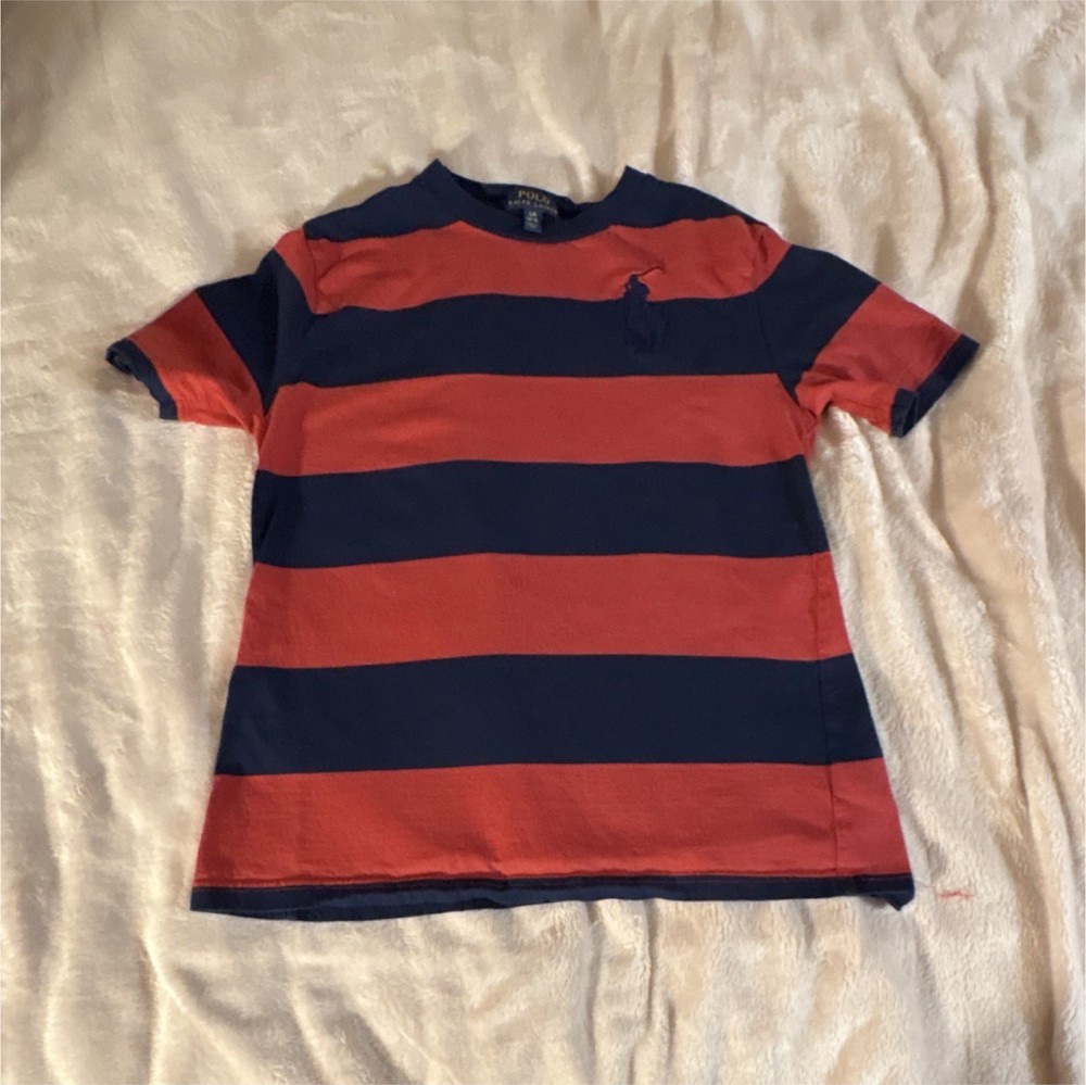 Polo Ralph Lauren Red Navy Boys Striped T-Shirt L/G (14-16) Logo