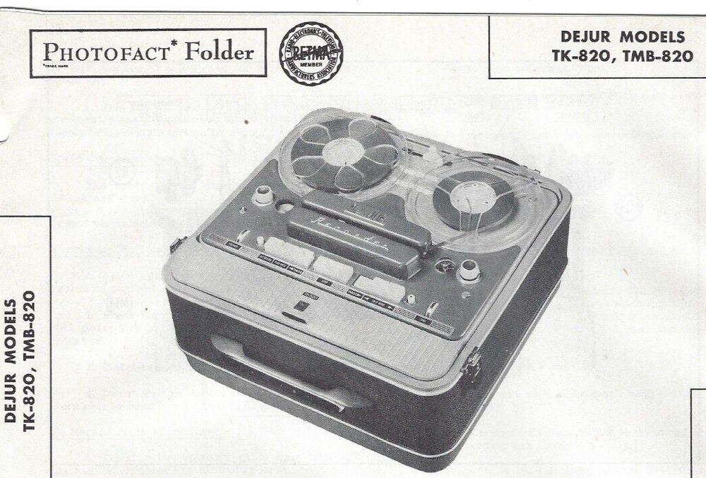 1957 DEJUR TK TMB-820 REEL To REEL Tape Recorder Photofact MANUAL Player Sams
