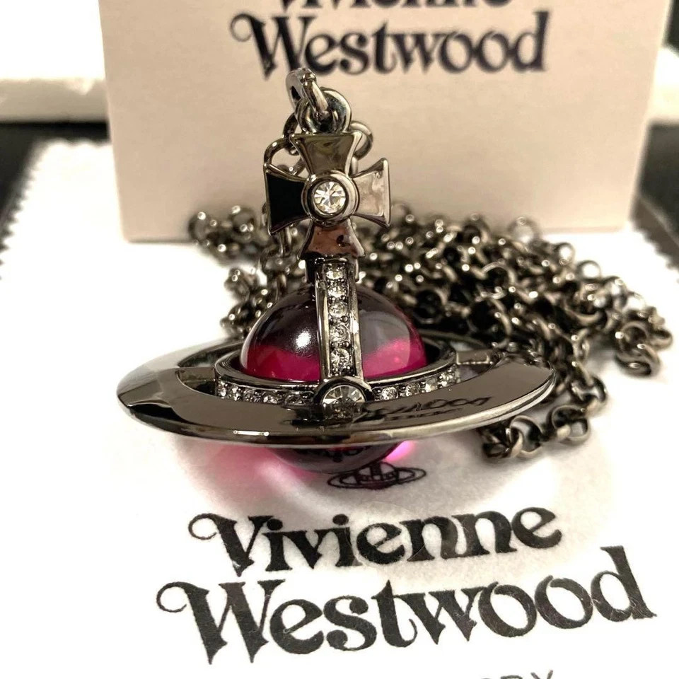 Vivienne Westwood Small Orb Necklace Pendant Red Gunmetal 4.5cm