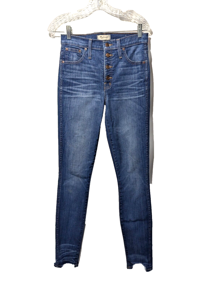 1978 Madewell High Rise Stretch Skinny Jeans Button Fly Chewed Hem Size 27 Tall