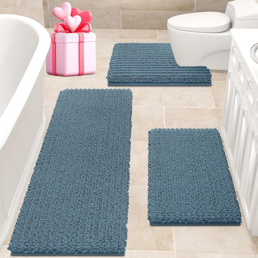 Upgrade Extra Large Haze Blue Bathroom Rug Set 3 Pieces Ultra Soft Thick Absorb