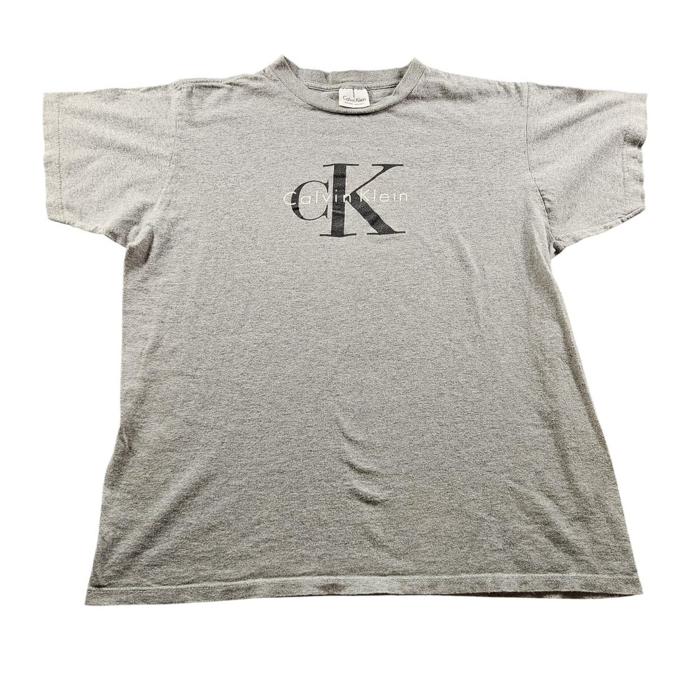 Vintage Calvin Klein Shirt Mens Large Gray CK Spell Out Logo Minimalist USA 90s