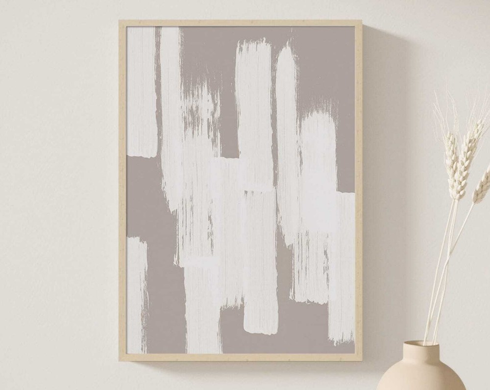 Gray Beige Abstract Art Minimalist Painting Gray White Print Wall Art Geometric