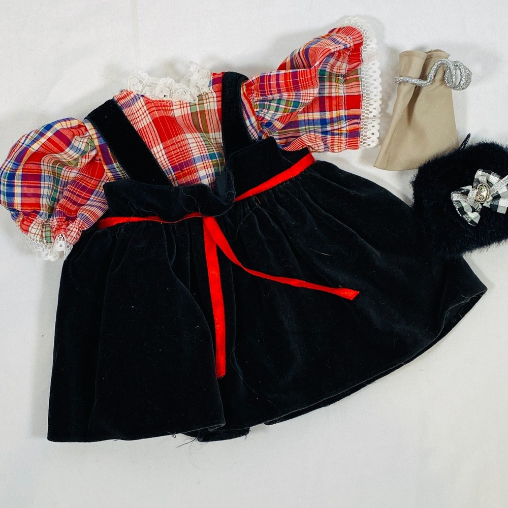 Handmade Black Velvet & Plaid Blouse Dress/Purse Set for 18
