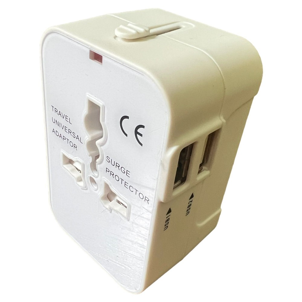 Universal Travel Adapter with Dual USB Ports - White  