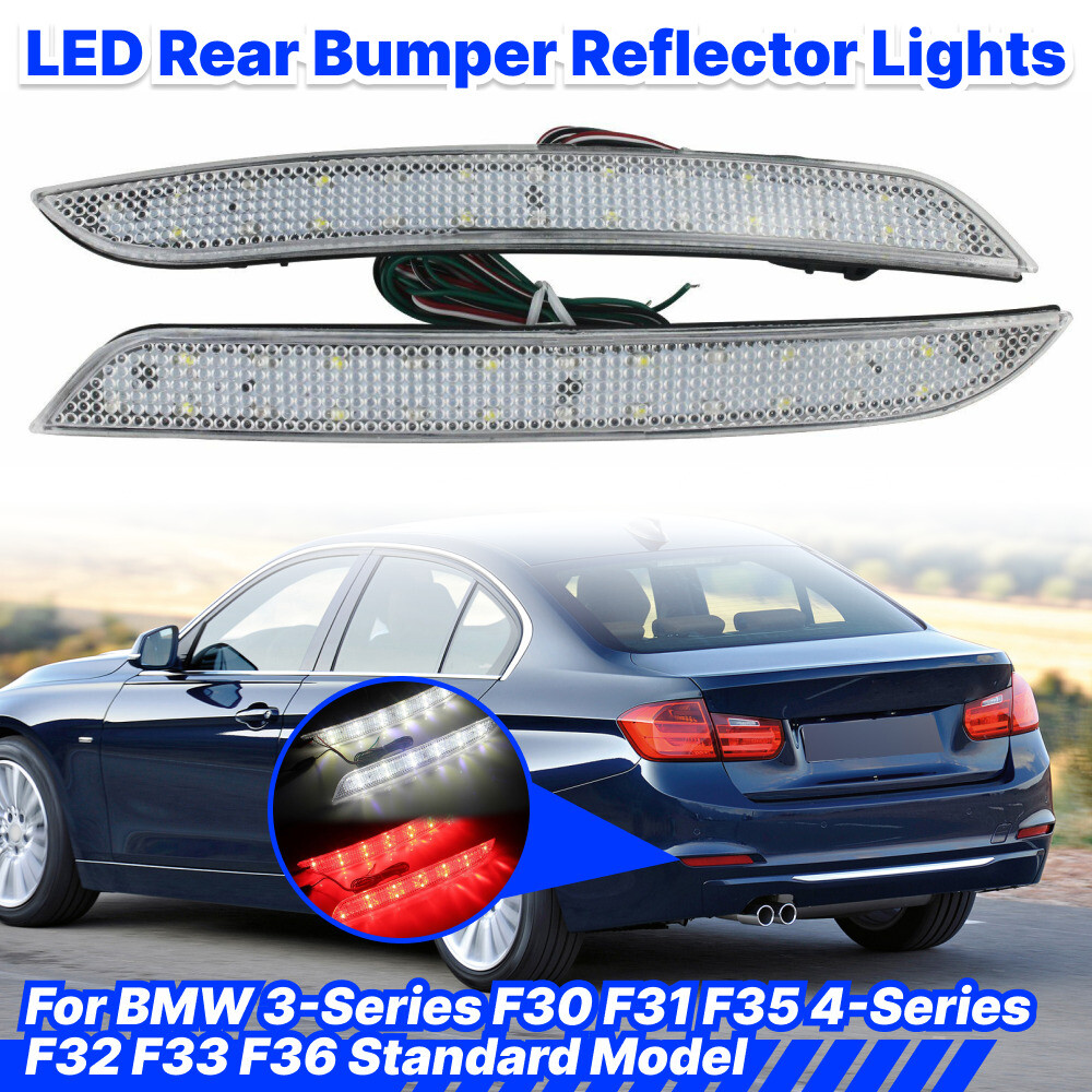 2-Color Rear Bumper Reflector Brake Light For BMW 3/4-Series F30 F36 Pre-LCI