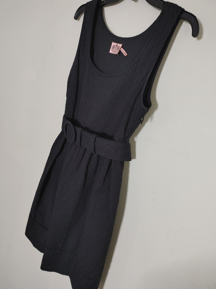 Y2K Juicy Couture Preppy Belted Black Dress Size 6 Circle Print