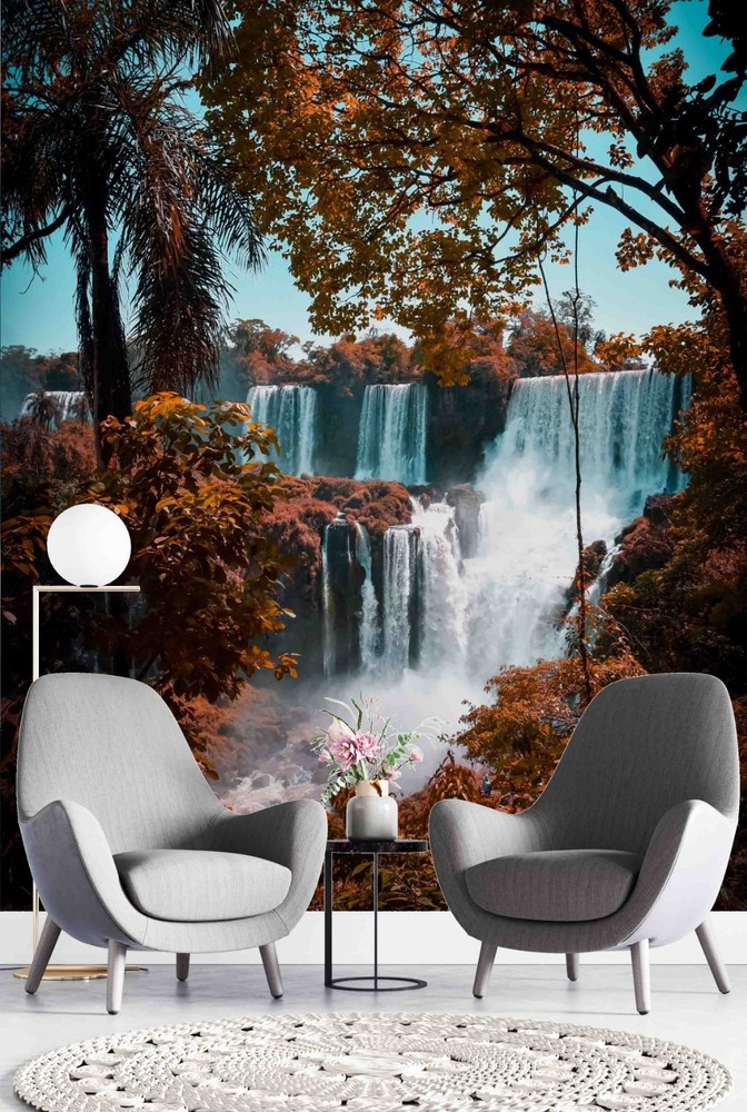 3D Forest Waterfall Autumn Landscape Wall Murals Wallpaper Murals Wall Sticker