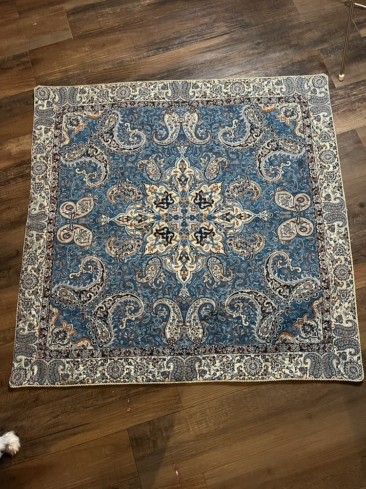 Wall  tapestry large 36x36 Teal Blue Brown Gold With Rope Trim Table Cloth Decor