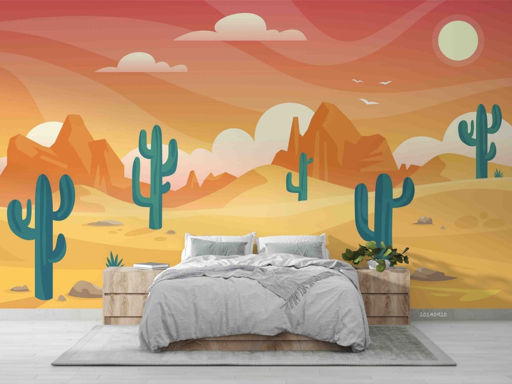 3D Desert Cactus Sunset Illustration Wall Murals Wallpaper Murals Wall Sticker 7