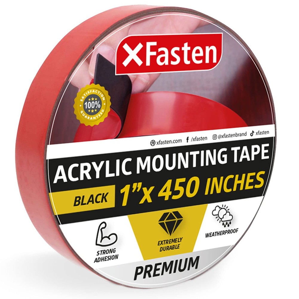 XFasten Double Sided Acrylic Mounting Tape Removable, Black, 1-Inch x 450-Inc...