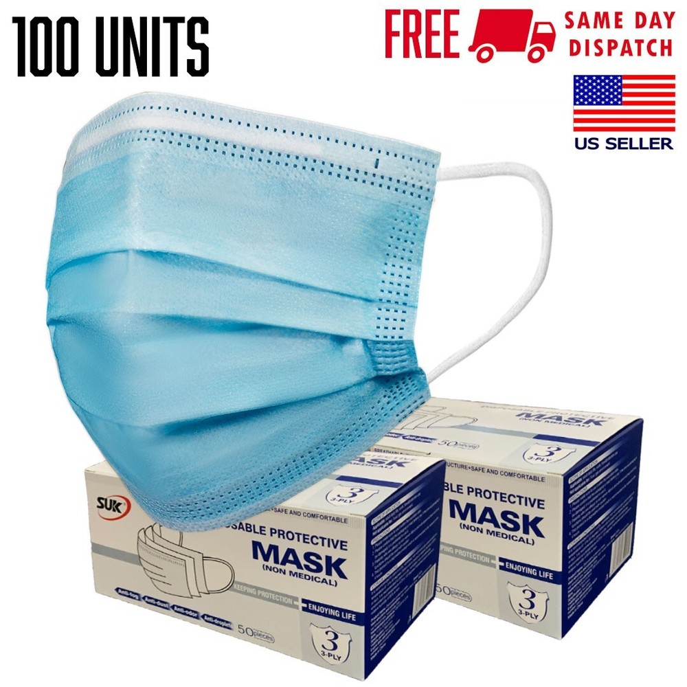 100 PCS Disposable 3-Ply Non-Medical Face Masks