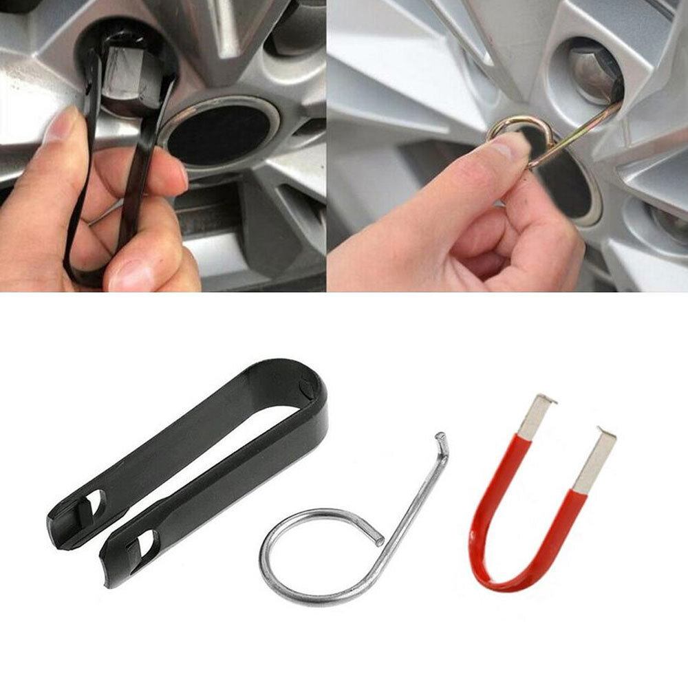 3x Auto Car Wheel Lug Bolt Nut Center Cover Cap Extractor Clip Removal Tool Hook