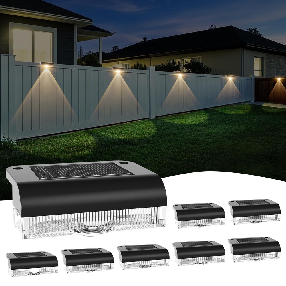 8 Pack Solar Fence Lights Outdoor Waterproof LED Deck Lights for Balcony Garden Pathway