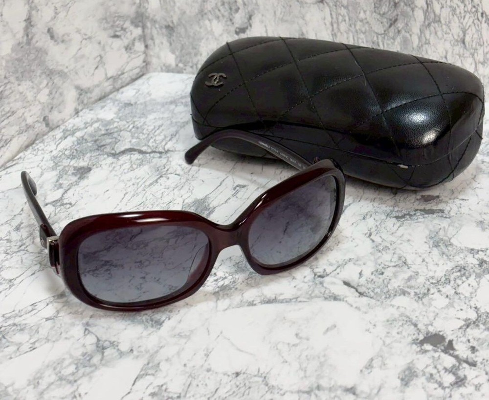 CHANEL 5170-A Wine Red Ribbon Sunglasses with Coco Logo Plastic Frame