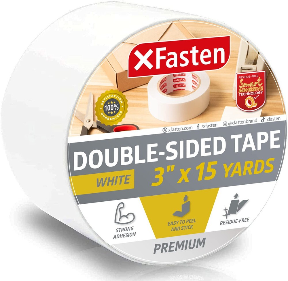 XFasten Double Sided Tape, Removable, 3-Inch by 15-Yards, Single Roll, Residu...