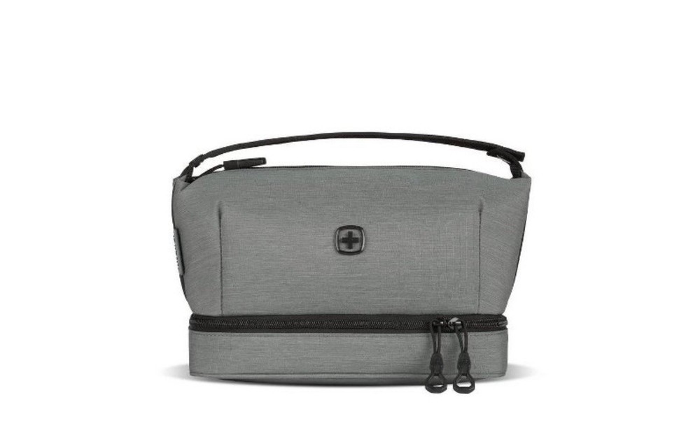 SwissGear Gray Dual Compartment Travel Toiletry Bag for Grooming Essentials