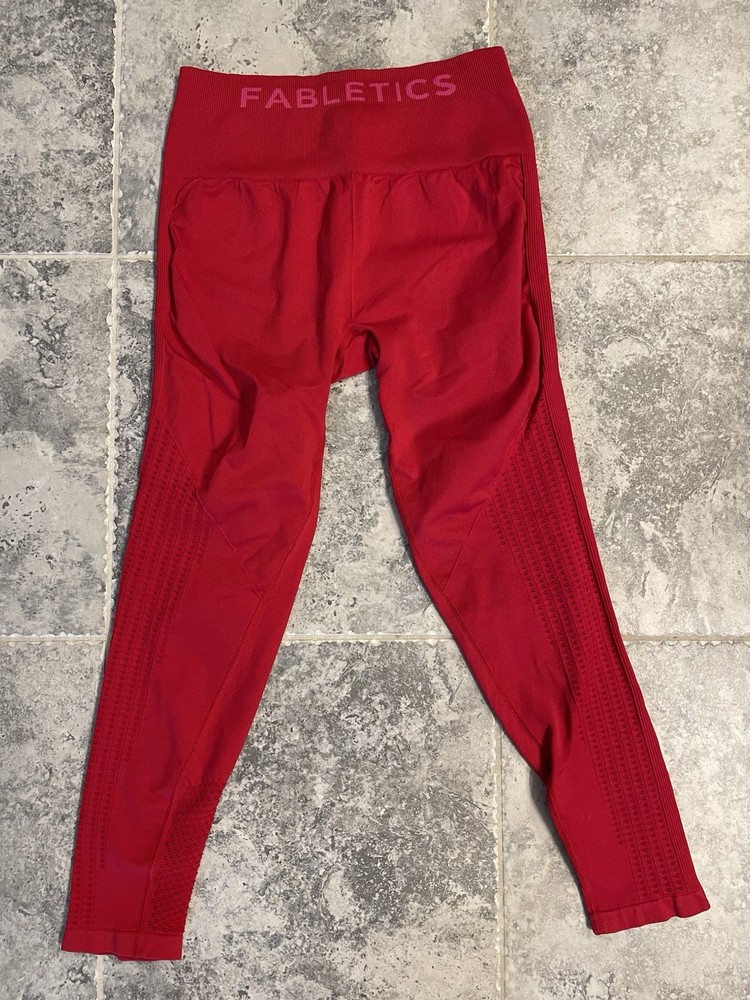 Fabletics Womens Red Seamless High-Waist Perforated 7/8 Leggings