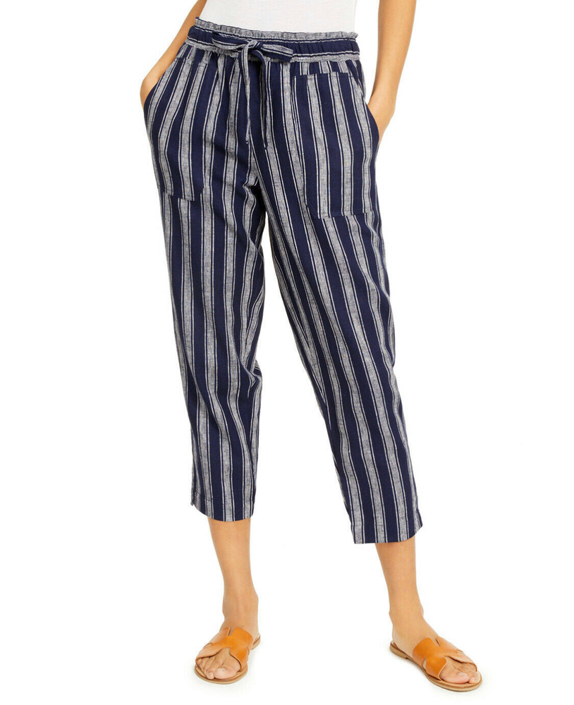Women's Indigo Dark Blue Striped Soft Crop Pants Size S