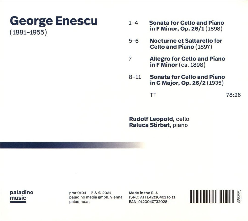 George Enescu Complete Cello and Piano Works by Leopold and Stirbat CD 2021