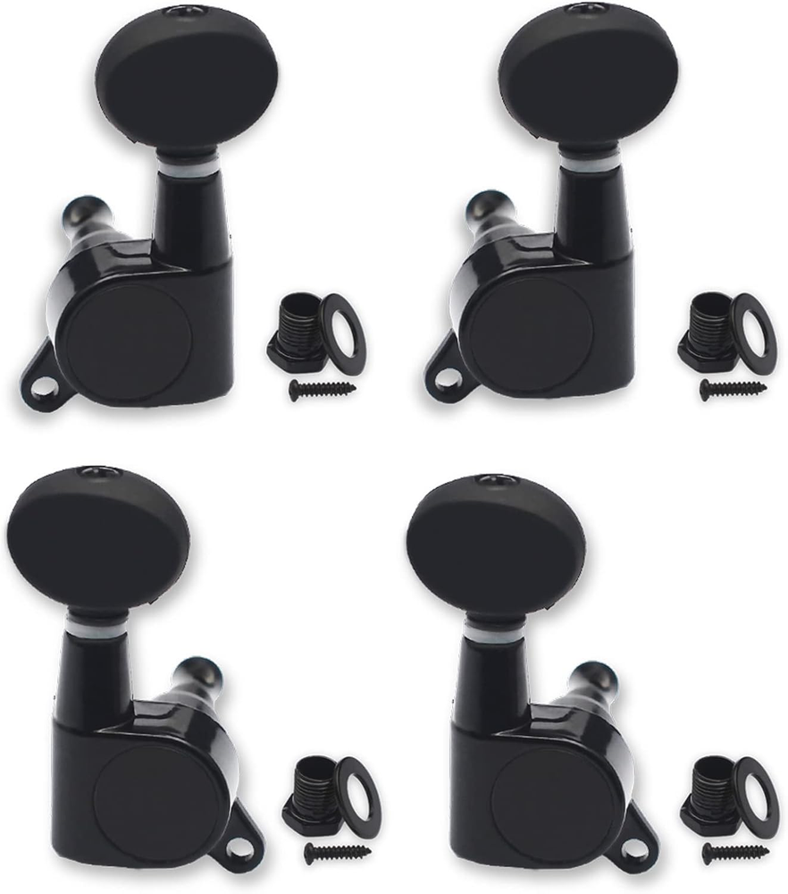 Ukulele Tuning Pegs Sealed-Gear Machine Heads with Concave Button - Black