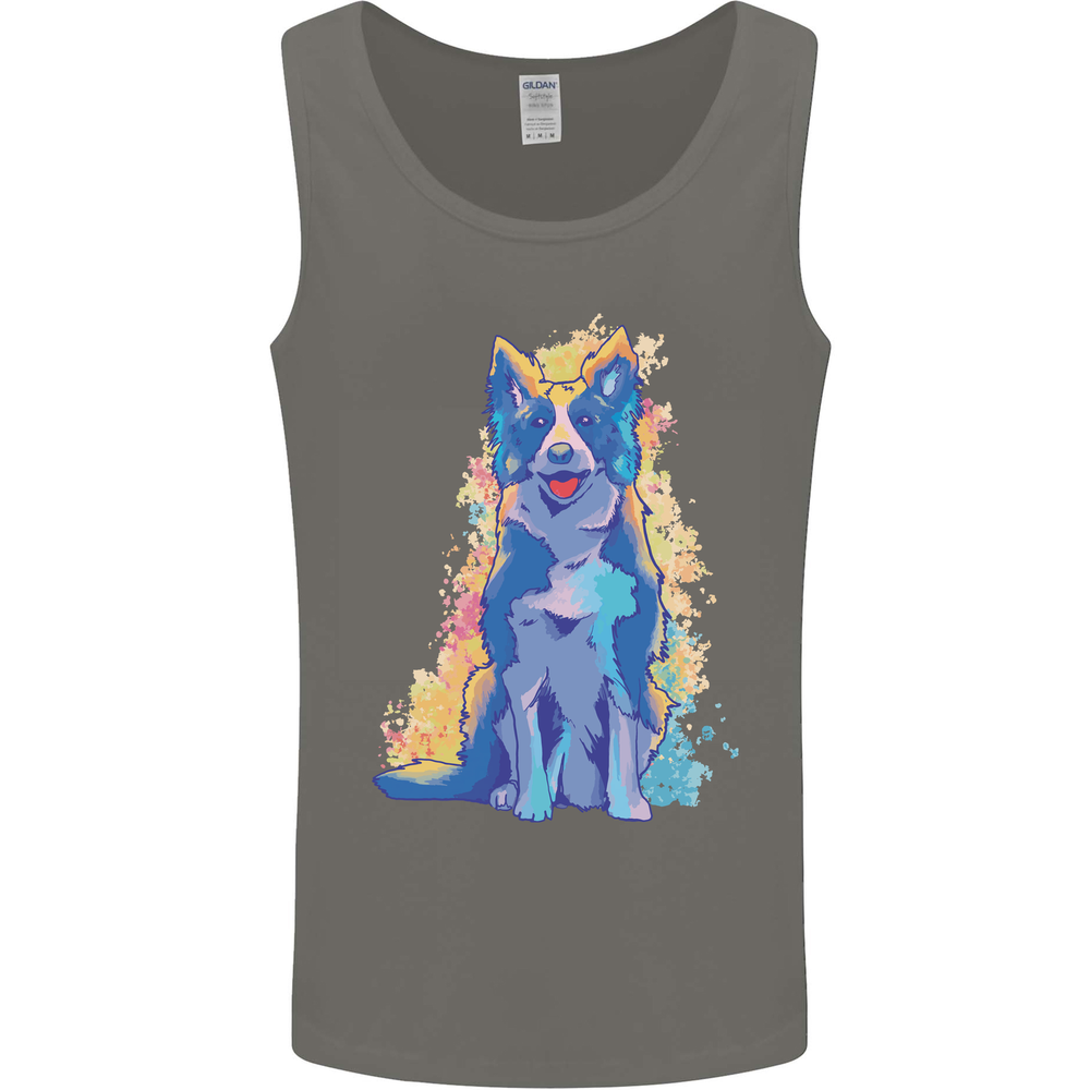 A Colourful Border Collie Dog Design Mens Vest Tank Top