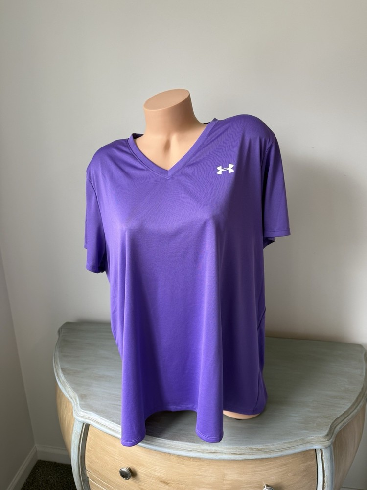 Under Armour Womens T Shirt Short SL 3X Purple HeatGear Semi-Fitted Workout Gym