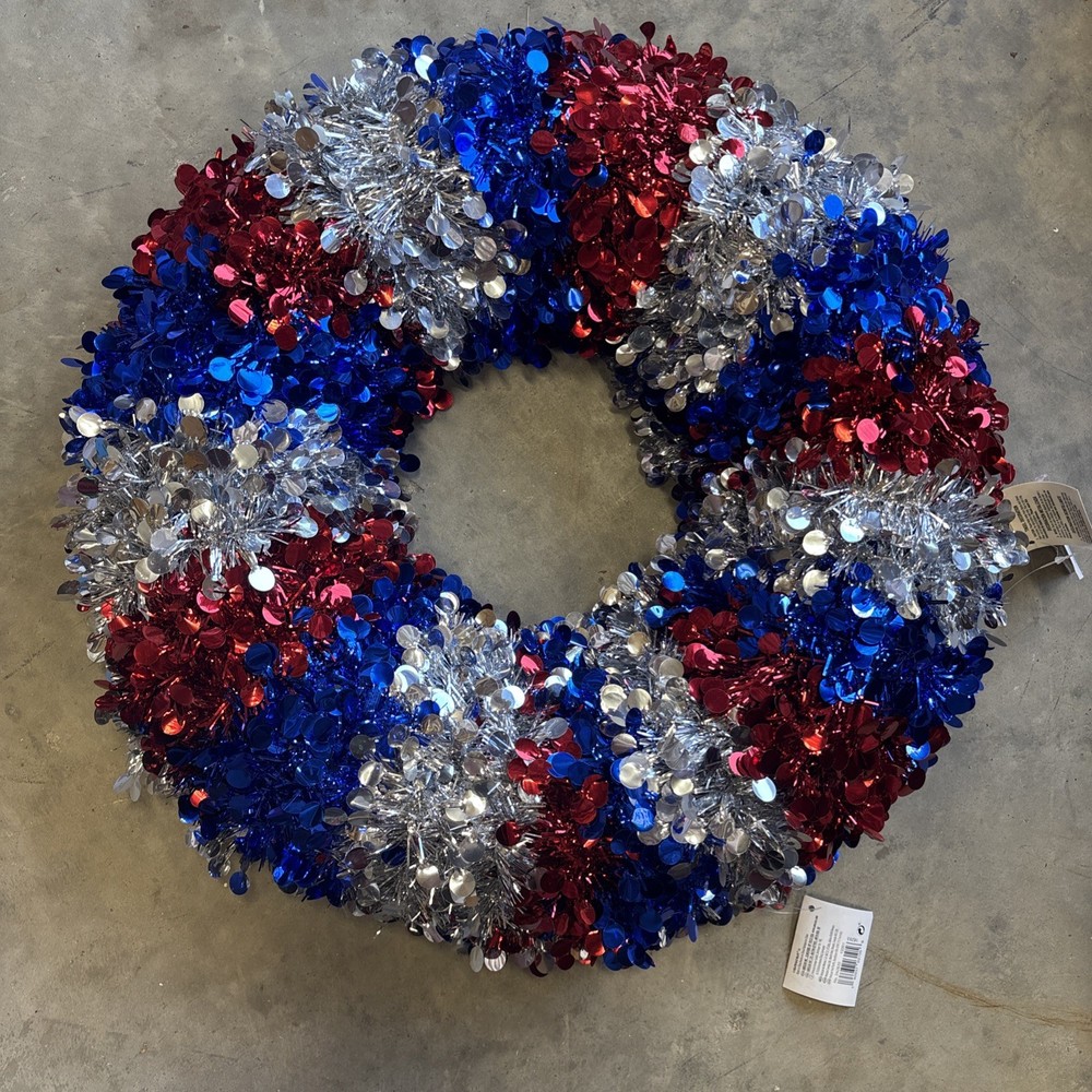 Amscan 17 Inch Patriotic Jumbo Tinsel Wreath Red White Blue